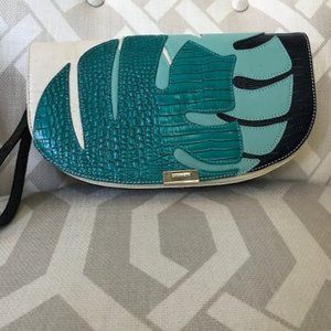 Brahmin Sandrine Turqoise Belem Clutch with removable wrist strap